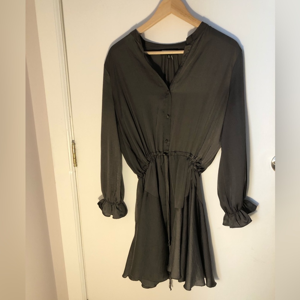 Grey, aline, drawstring, silky, dress!